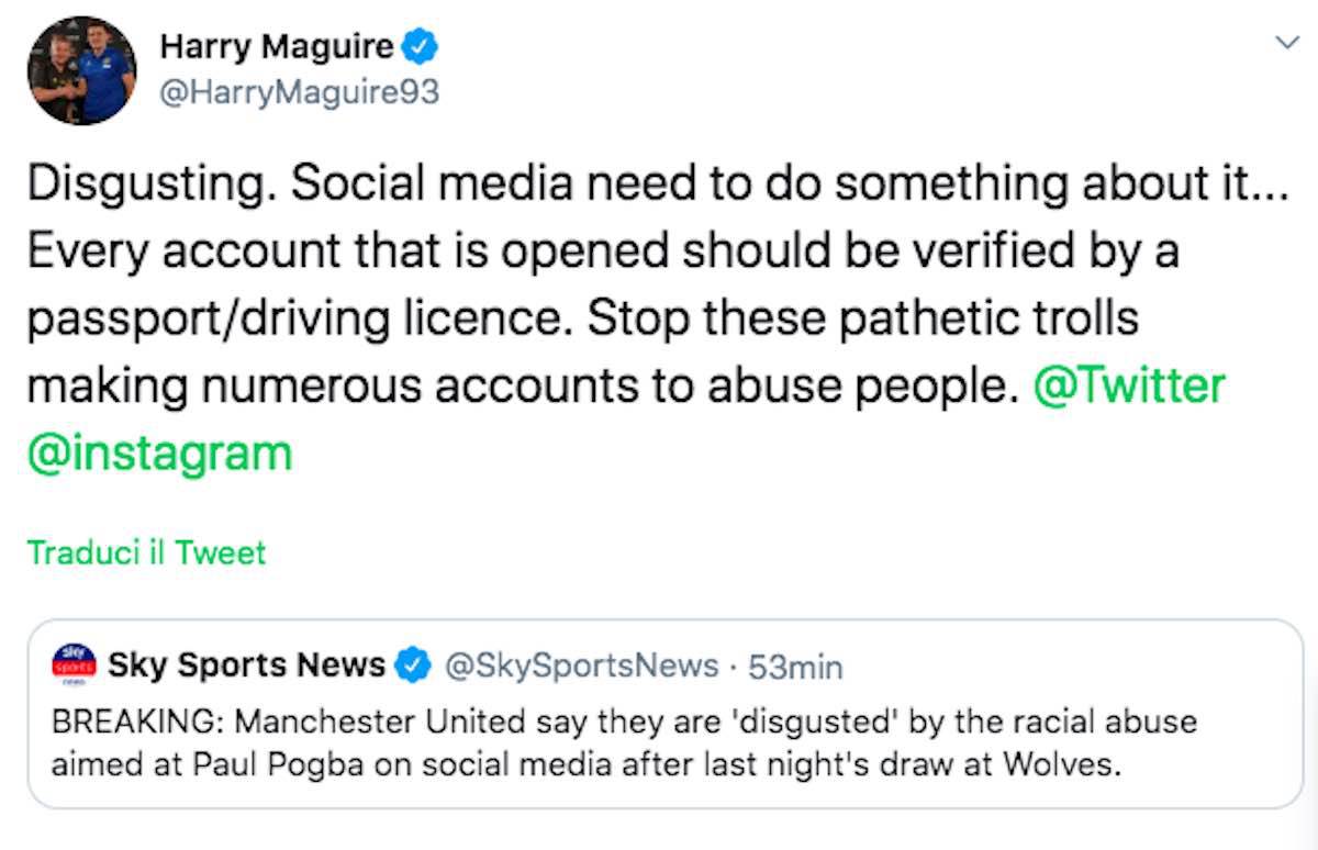 Maguire e Rashford in difesa di Pogba contro il razzismo. Accuse a Twitter e Instagram
