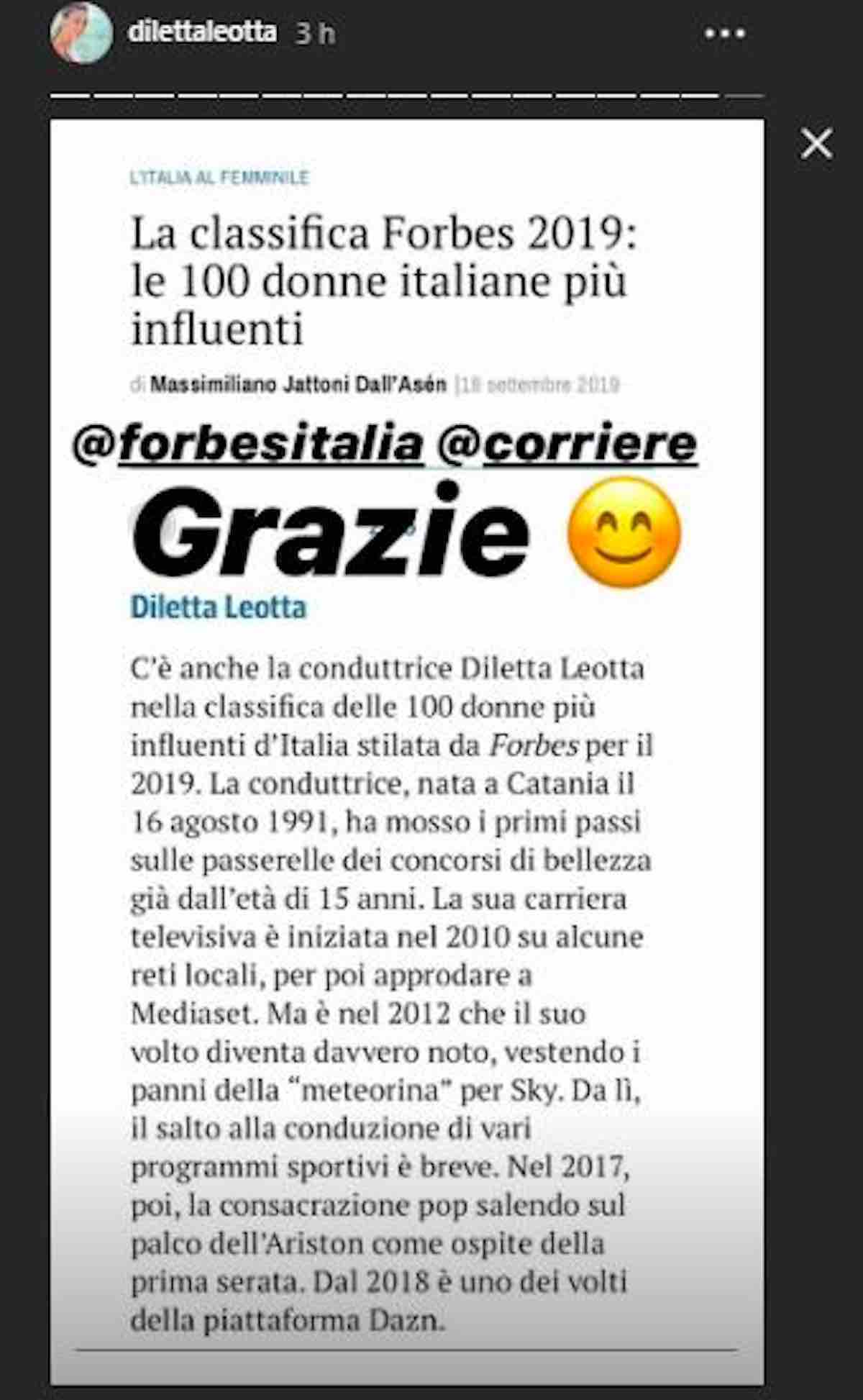 Diletta Leotta tra le 100 donne italiane più influenti secondo Forbes