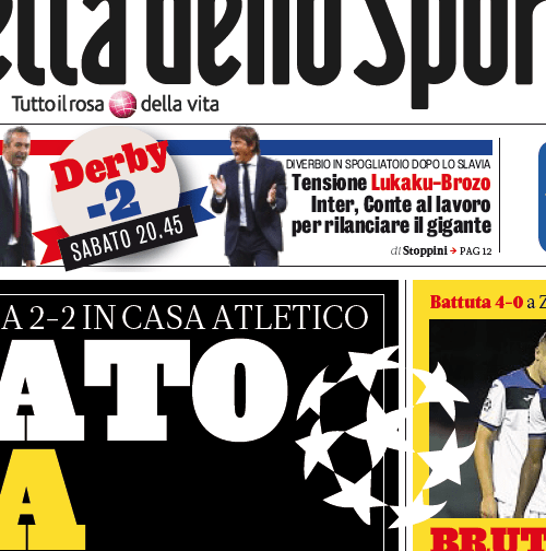 La Gazzetta con la notizia del litigio tra Lukaku e Brozovic in prima pagina