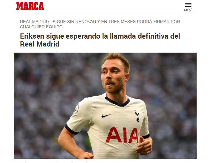 Marca apre all'ipotesi Eriksen al Real Madrid