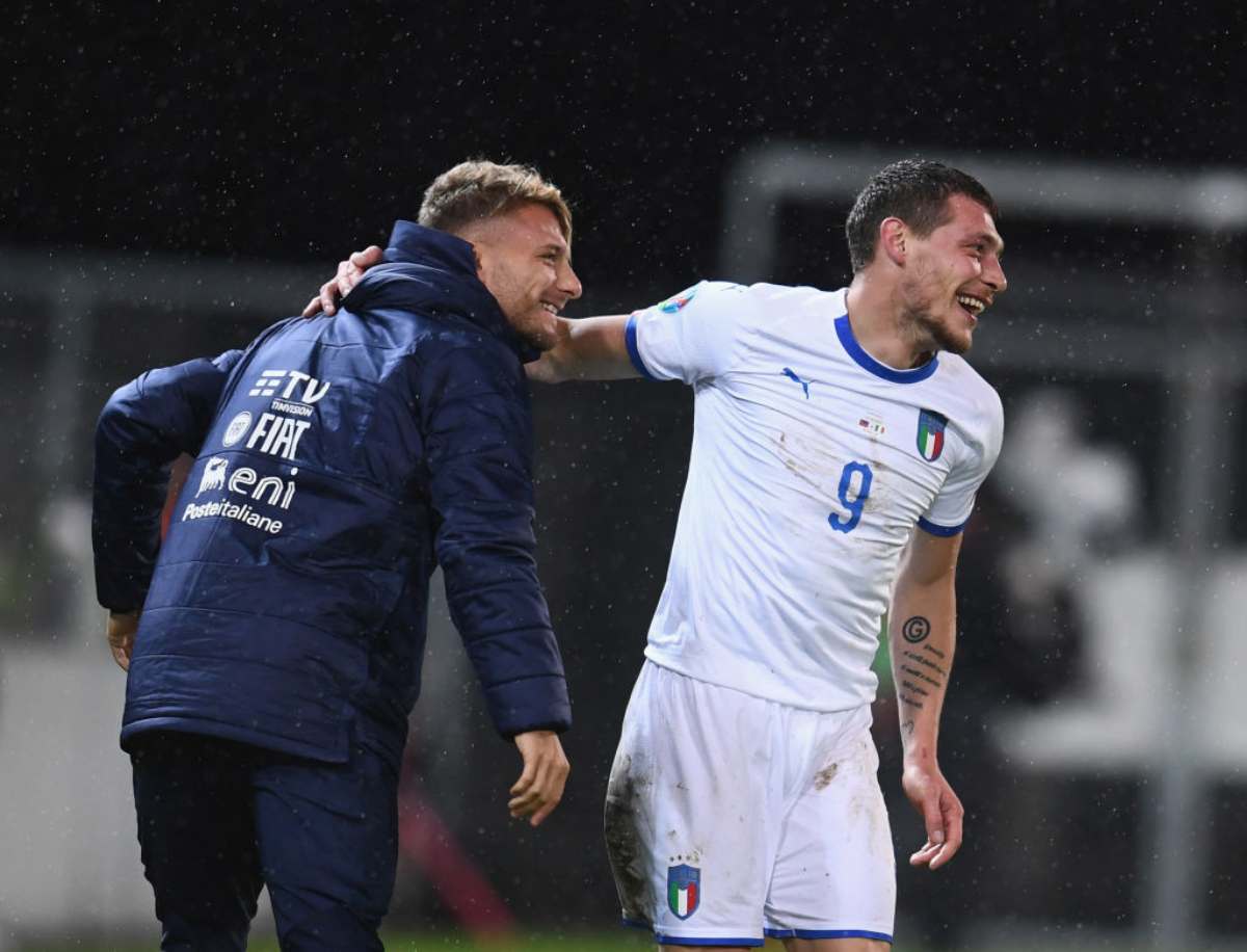 L'abbraccio tra Belotti e Immobile in Liechtenstein-Italia 