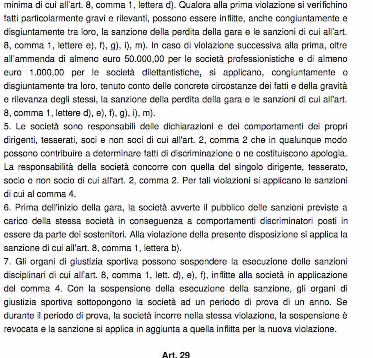 Codice di Giustizia Sportiva - Atti discriminatori - parte 2