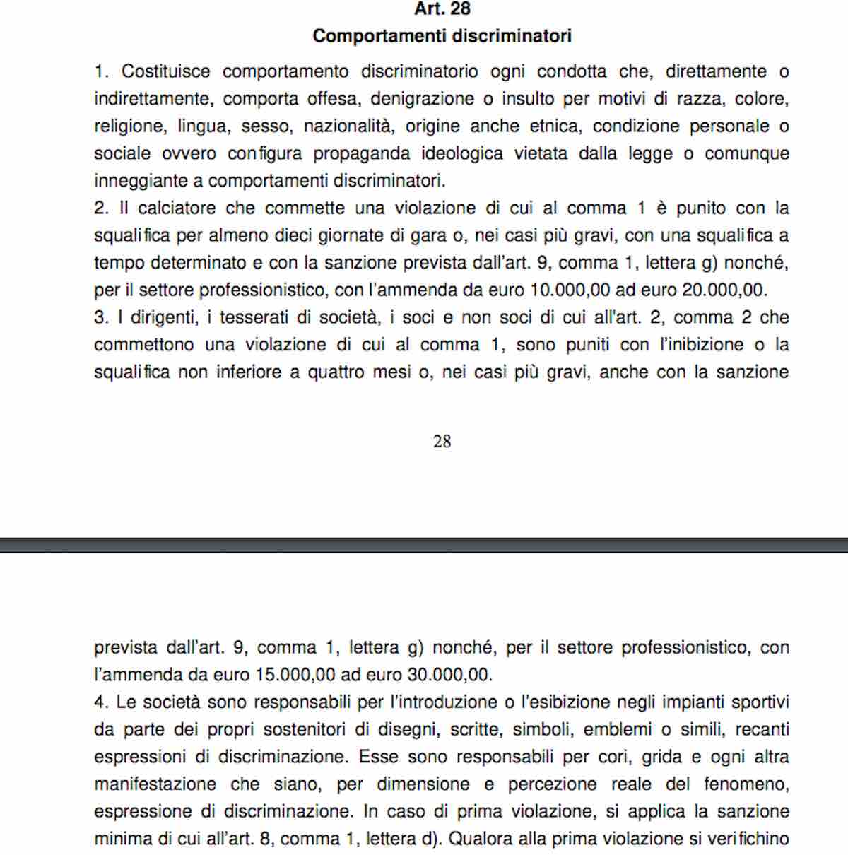 Codice di Giustizia Sportiva - Atti discriminatori - parte 1