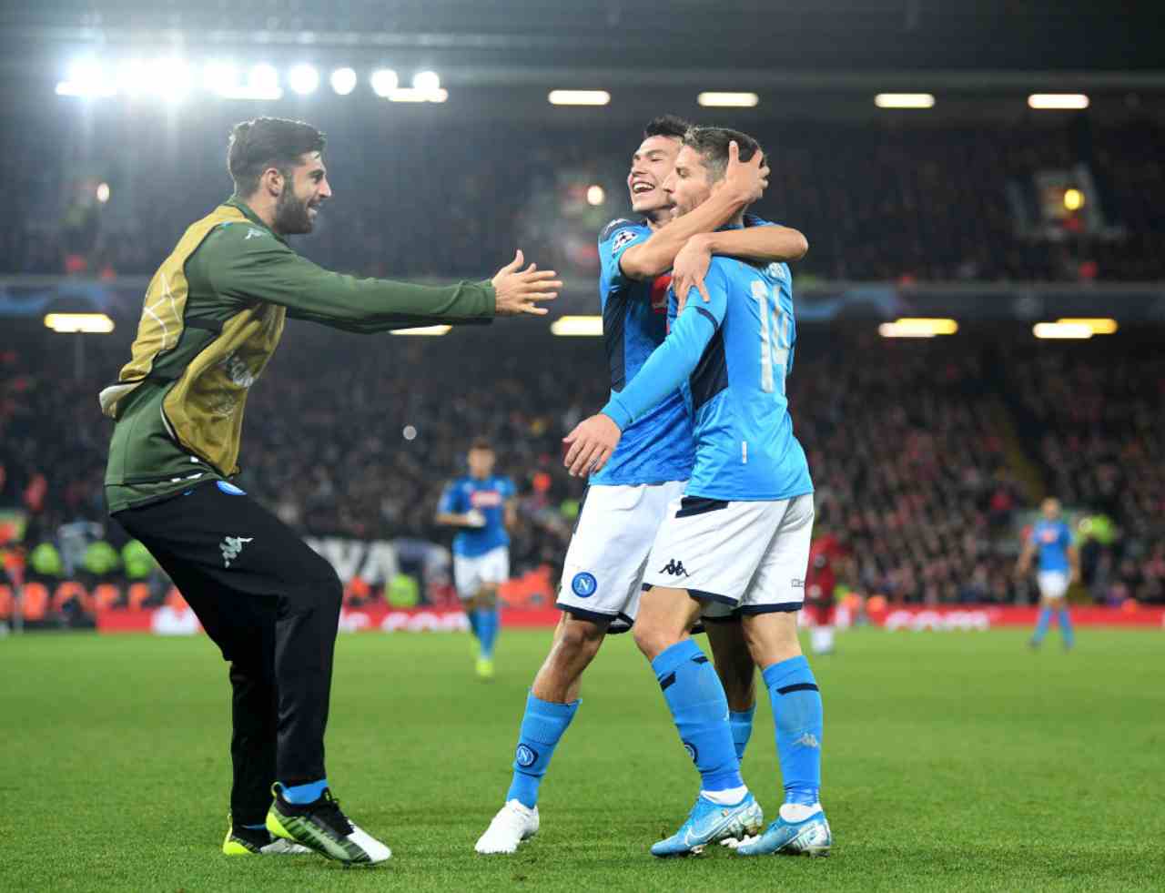 Mertens in gol in Liverpool-Napoli