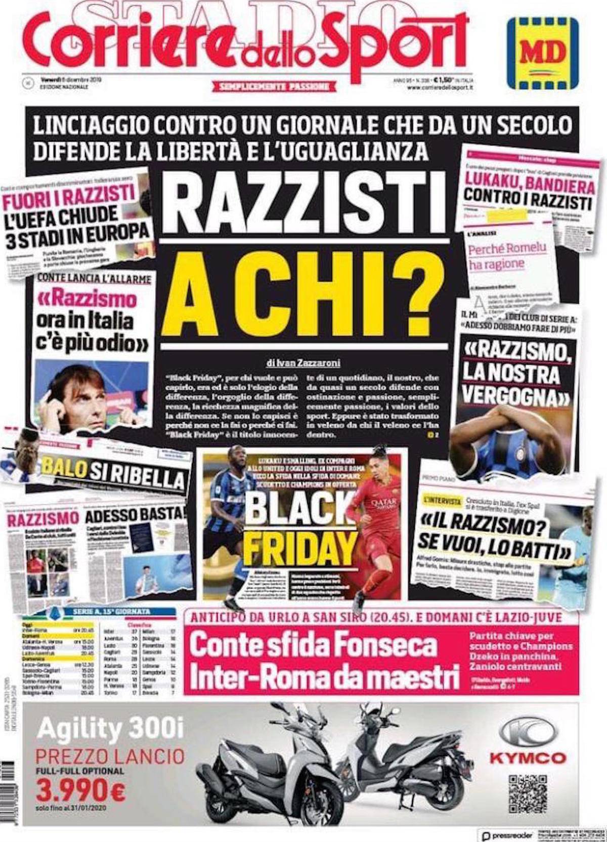 Il Corriere dello Sport si difende dalle accuse di razzismo: "Razzisti a chi?"