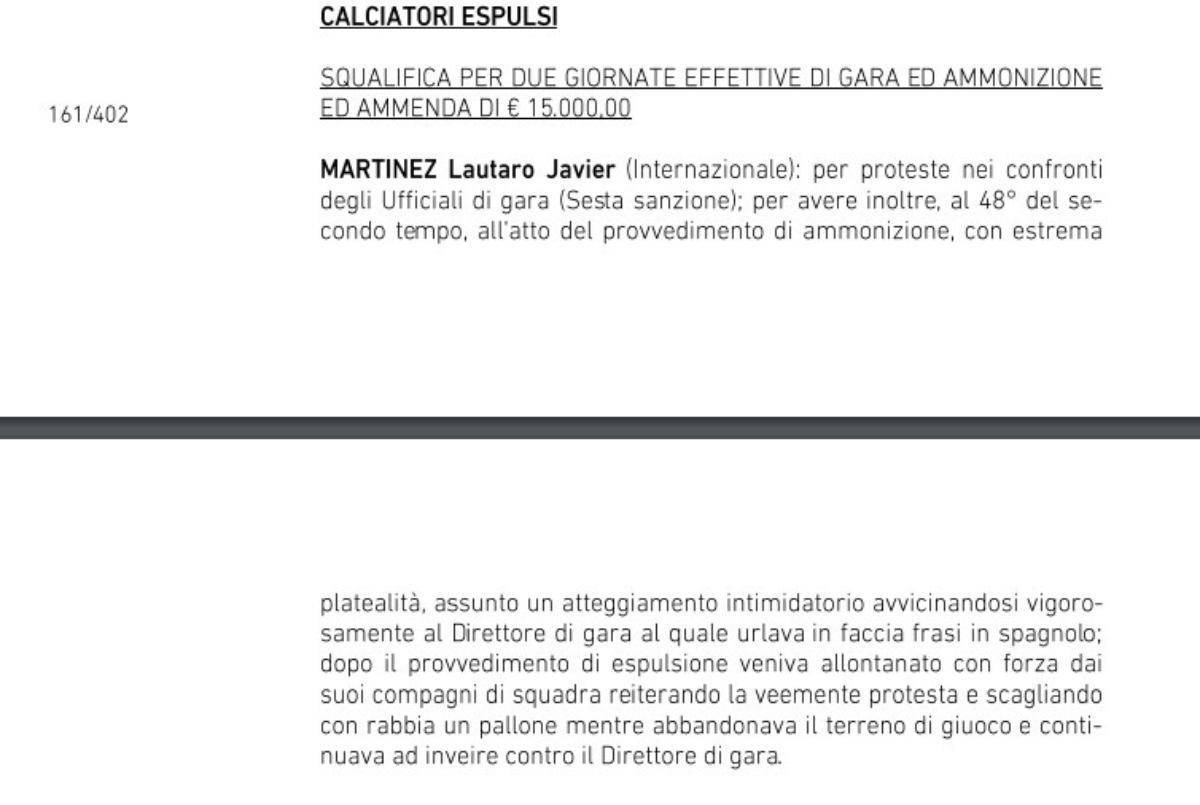 La squalifica imposta a Lautaro Martinez 