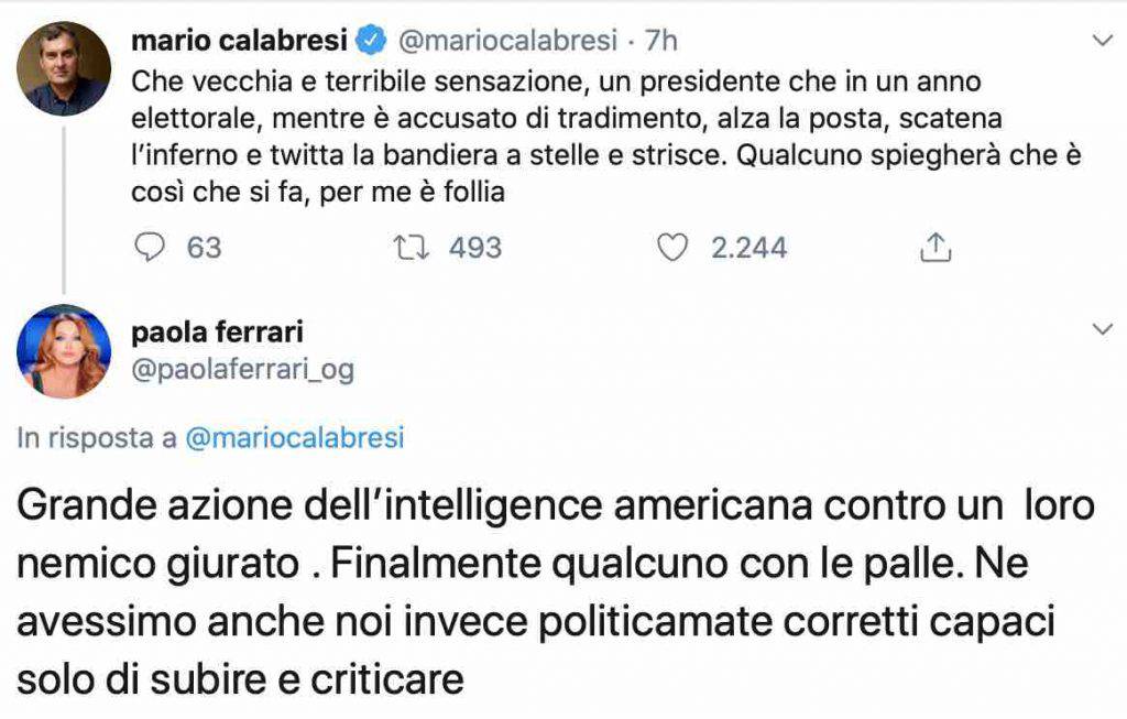 Paola Ferrari risponde a Mario Calabresi su Twitter