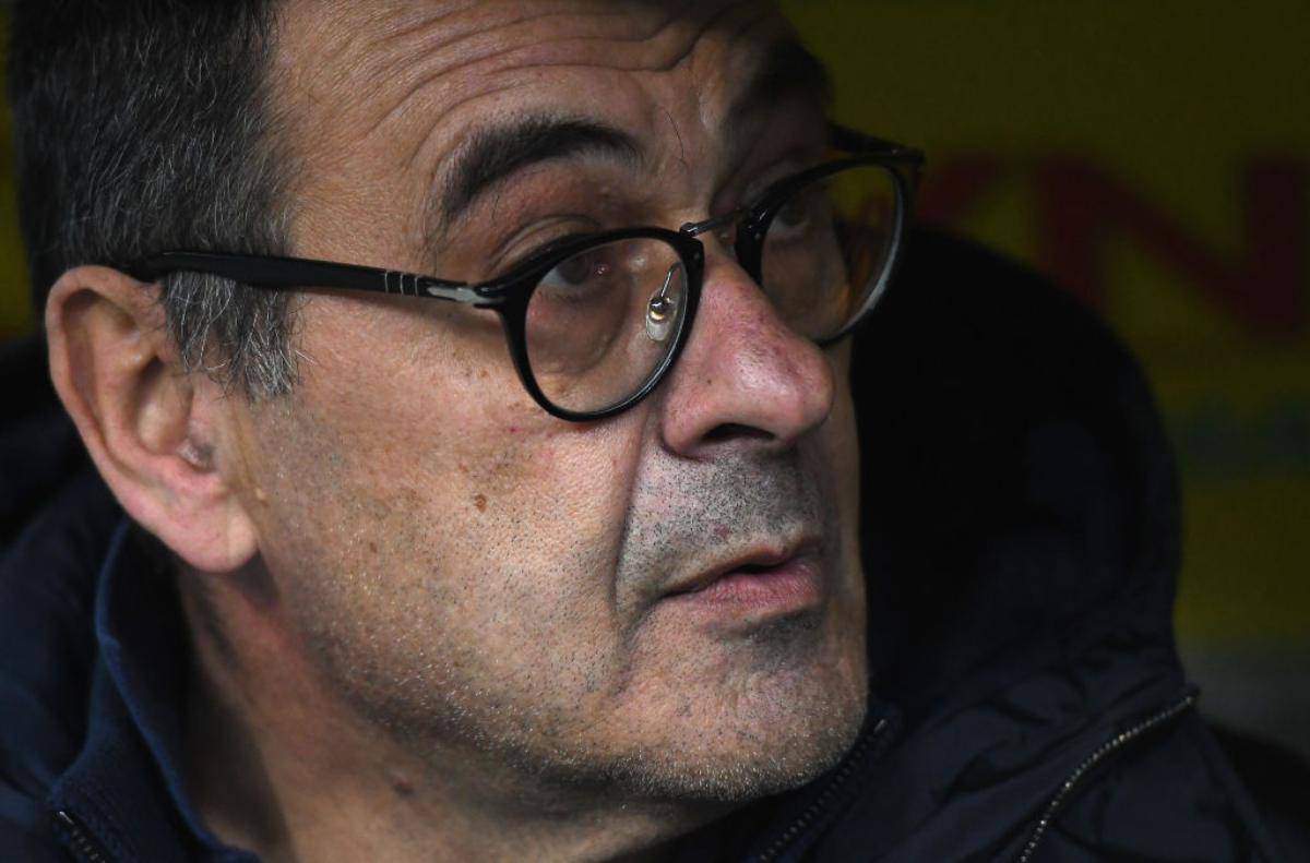 Maurizio Sarri in conferenza stampa per Milan-Juventus