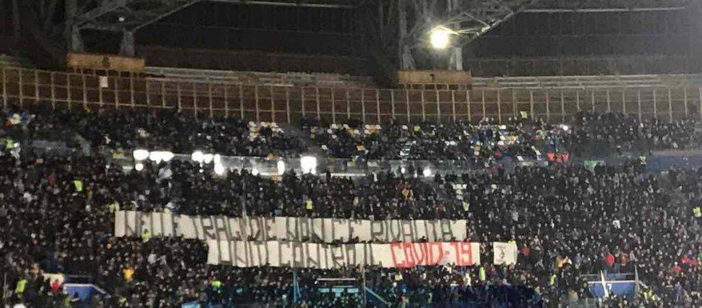 Striscione per Coronavirus in Napoli-Torino