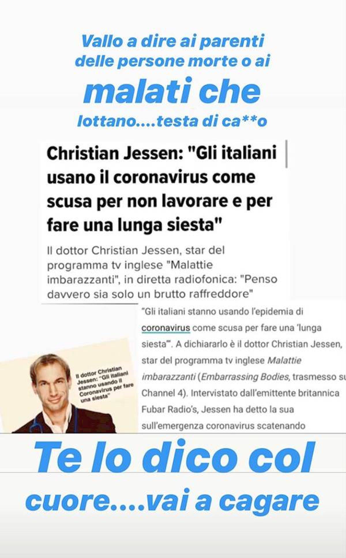 Coronavirus, Immobile sbotta contro il dottor Jessen: "Testa di ca**o"