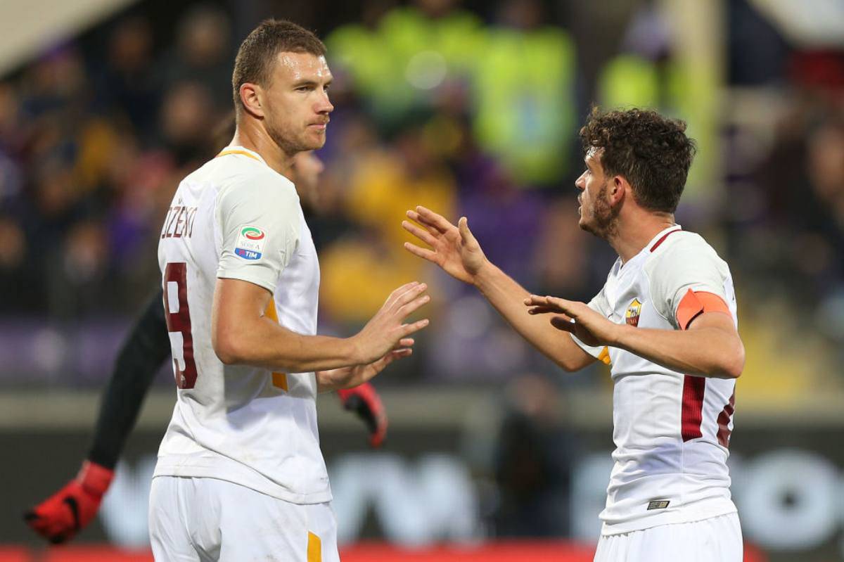 Dzeko e Florenzi con la maglia della Roma 