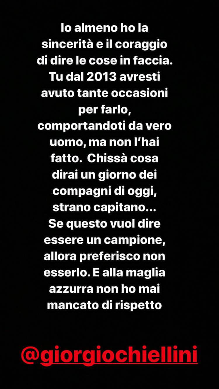 La risposta di Balotelli a Chiellini (Instagram) 