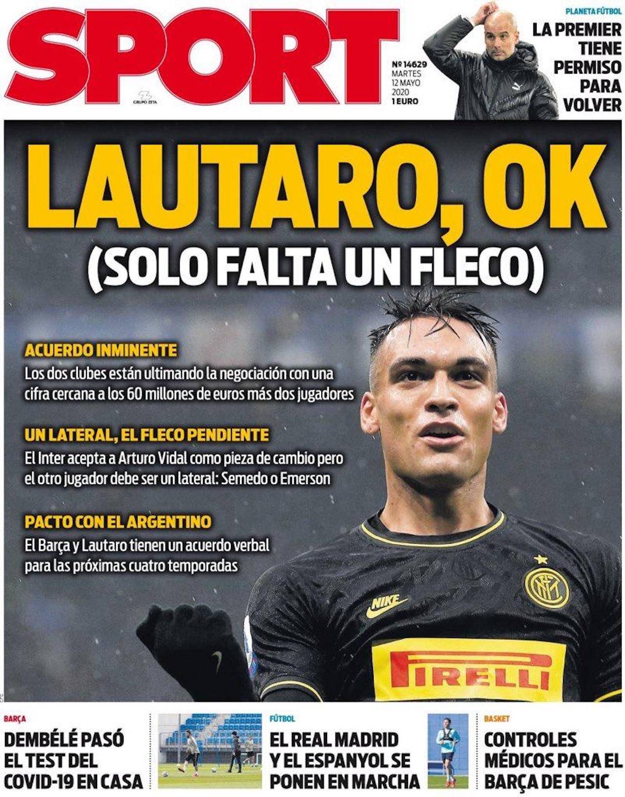 La prima pagina di Sport con Lautaro Martinez