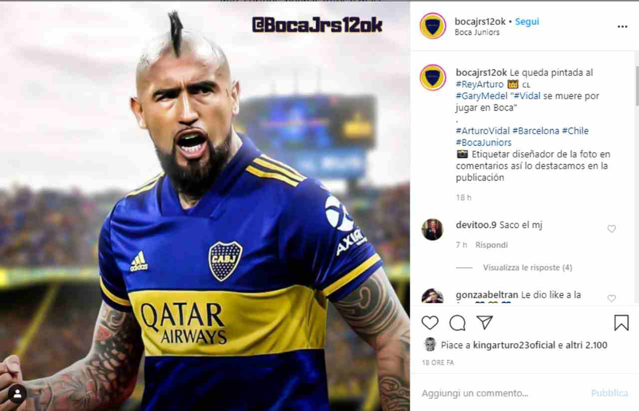 Il "mi piace" lasciato da Vidal al fotomontaggio (Instagram)