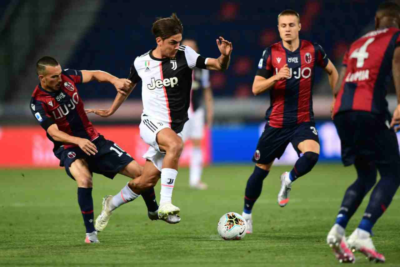 Serie A, Paiulo Dybala in azione durante Bologna-Juventus