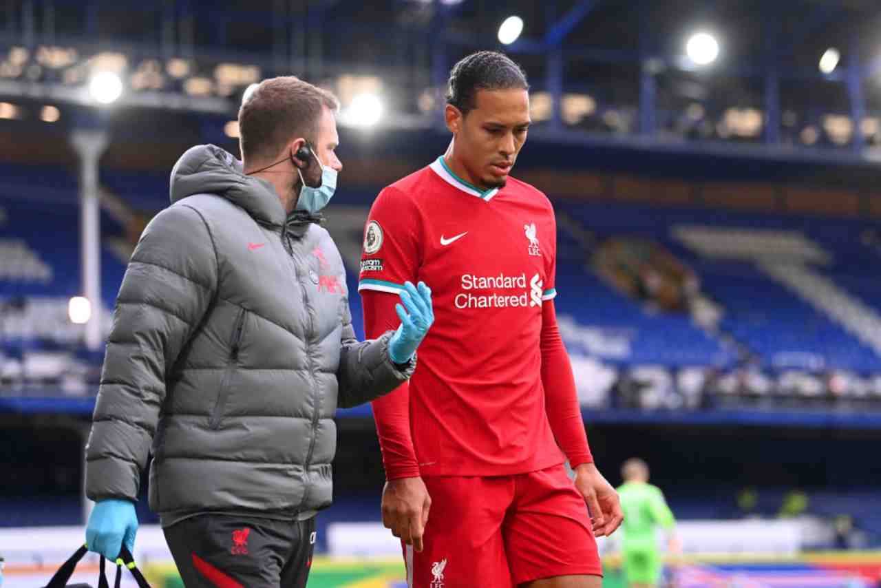 Van Dijk infortunato, rischio forfait con l'Atalanta (Getty Images)