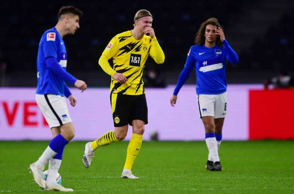 Haaland, poker in mezz'ora contro l'Hertha Berlino (Getty Images)