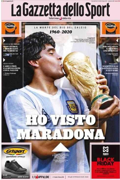 Maradona sulla Gazzetta dello Sport (Twitter) 