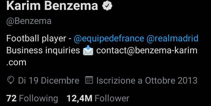 Benzema Francia profilo Twitter