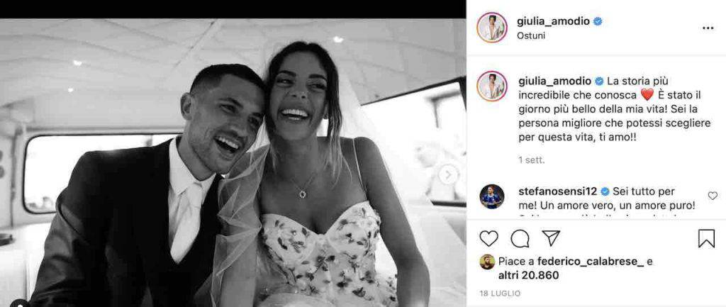 Matrimonio del centrocampista nerazzurro (Instagram)