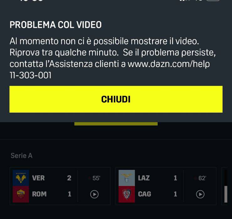 Screen dall'applicazione di DAZN dal cellulare (1)