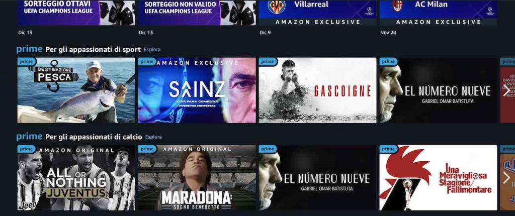 Principali titoli sport Amazon (Screenshot)