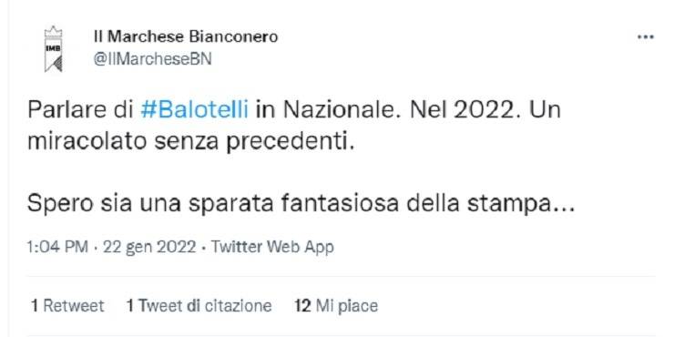 Balotelli torna in Nazionale: la reazione di un utente