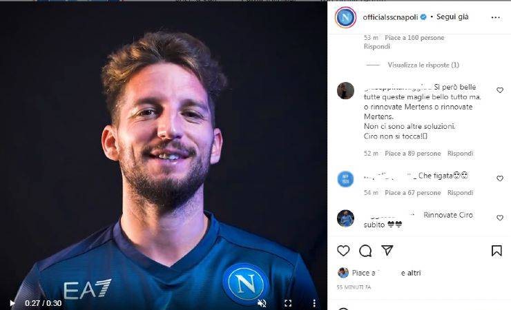 Mertens e l'annuncio sui social 