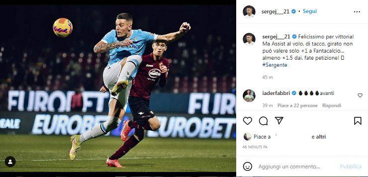 Milinkovic Savic, il post sui social