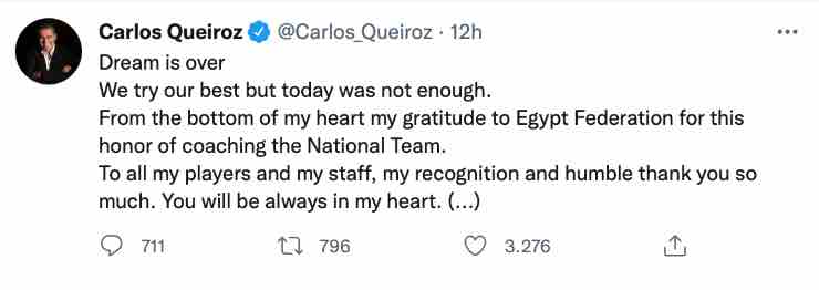 Carlo Queiroz Egitto dimissioni 