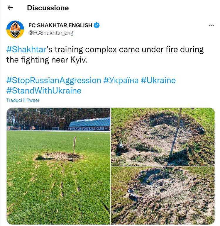 Guerra in Ucraina, colpito il centro dello Shakhtar