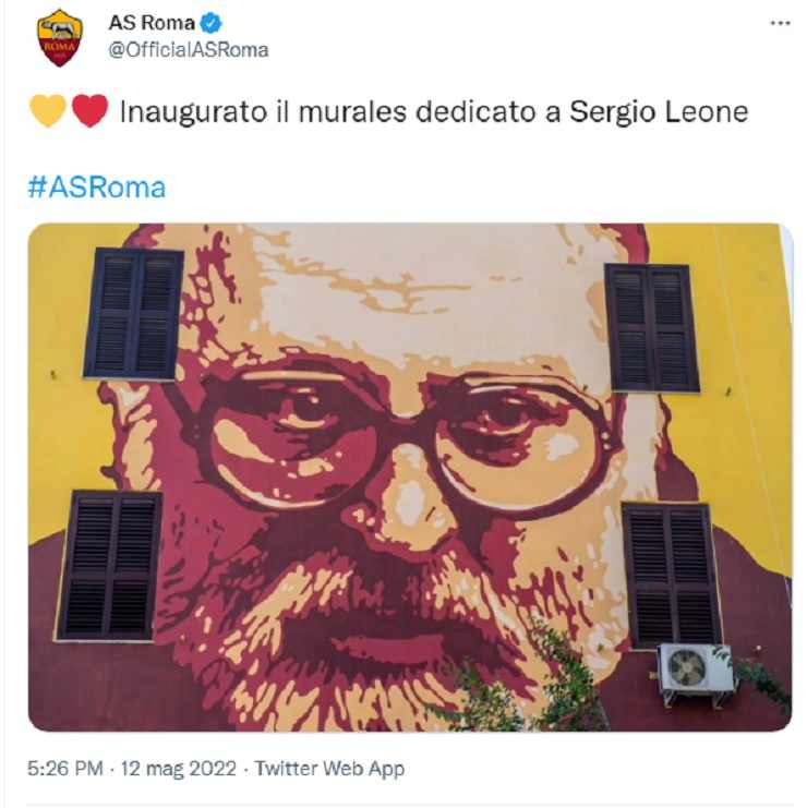 Il post della Roma sul murale dedicato a Sergio Leone