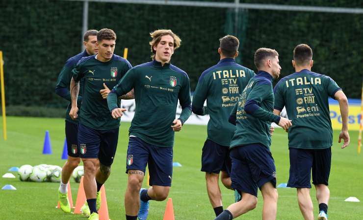 Zaniolo in allenamento a Coverciano 