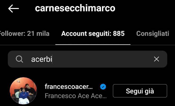 Marco Carnesecchi segue sui social Acerbi