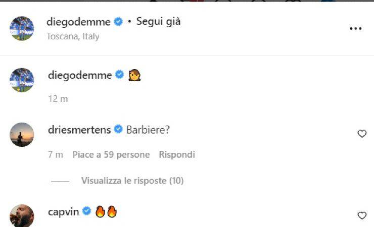 Mertens scrive un messaggio a Diego Demme 