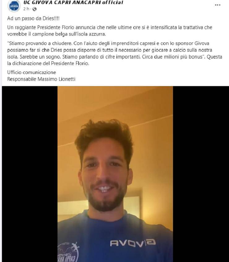 Dries Mertens con la maglia del Givova Capri Anacapri