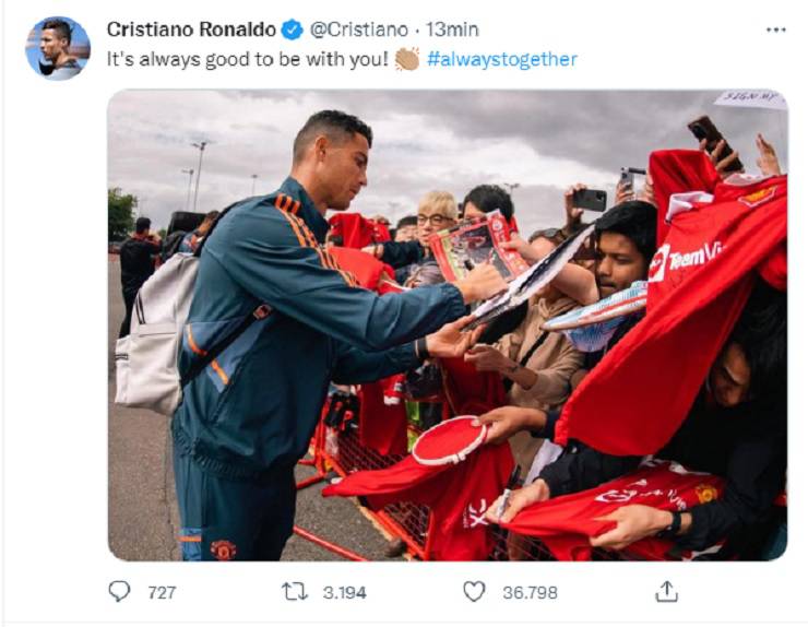 Il post di Cristiano Ronaldo su Twitter