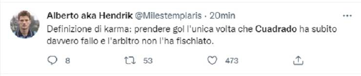 Post social sul fallo su Cuadrado in Milan-Juventus