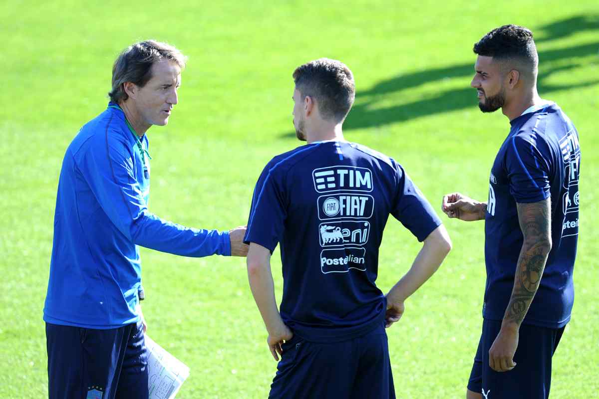 Mancini con Jorginho e Palmieri ai tempi della Nazionale