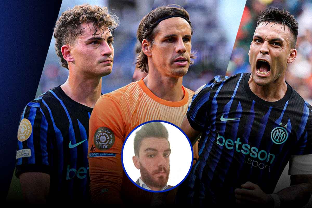 Giocatori dell'Inter con al centro il giornalista Alessandro Basta di Intrlive.it