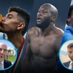 Giocatori di calcio con i giornalisti Nicola Lo Conte e Giuseppe Barone